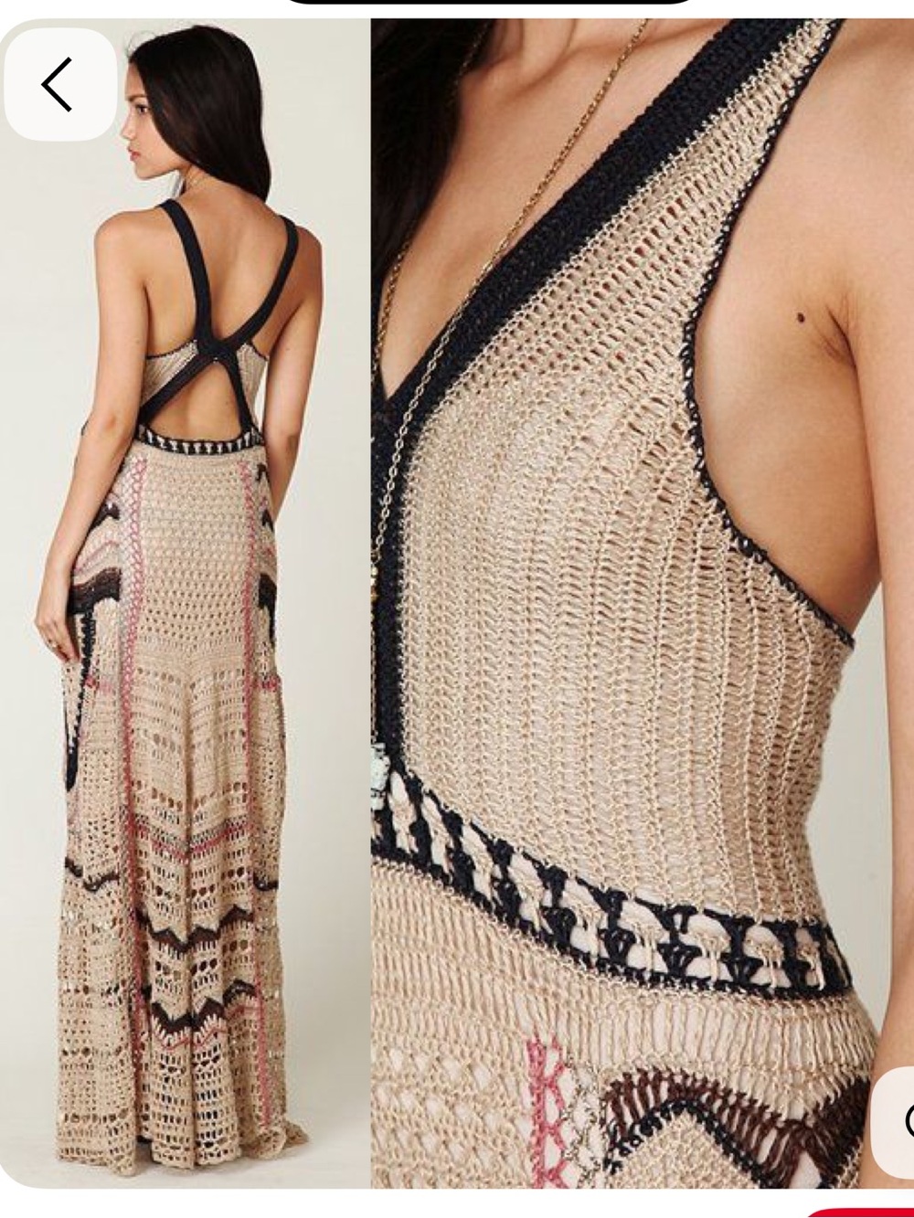 Free People Crochet Maxi Dress in Beige with Black & Navy Accents - Picture 4 of 6